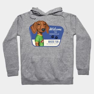 Cute Doxie with green tee in Doxieville, USA Hoodie